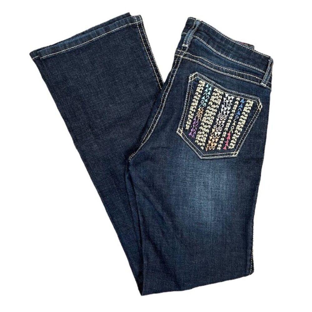 ROCK 47 by Wrangler Boot Cut Embellished Jeans‎ Metallic Gold Women's Size 28